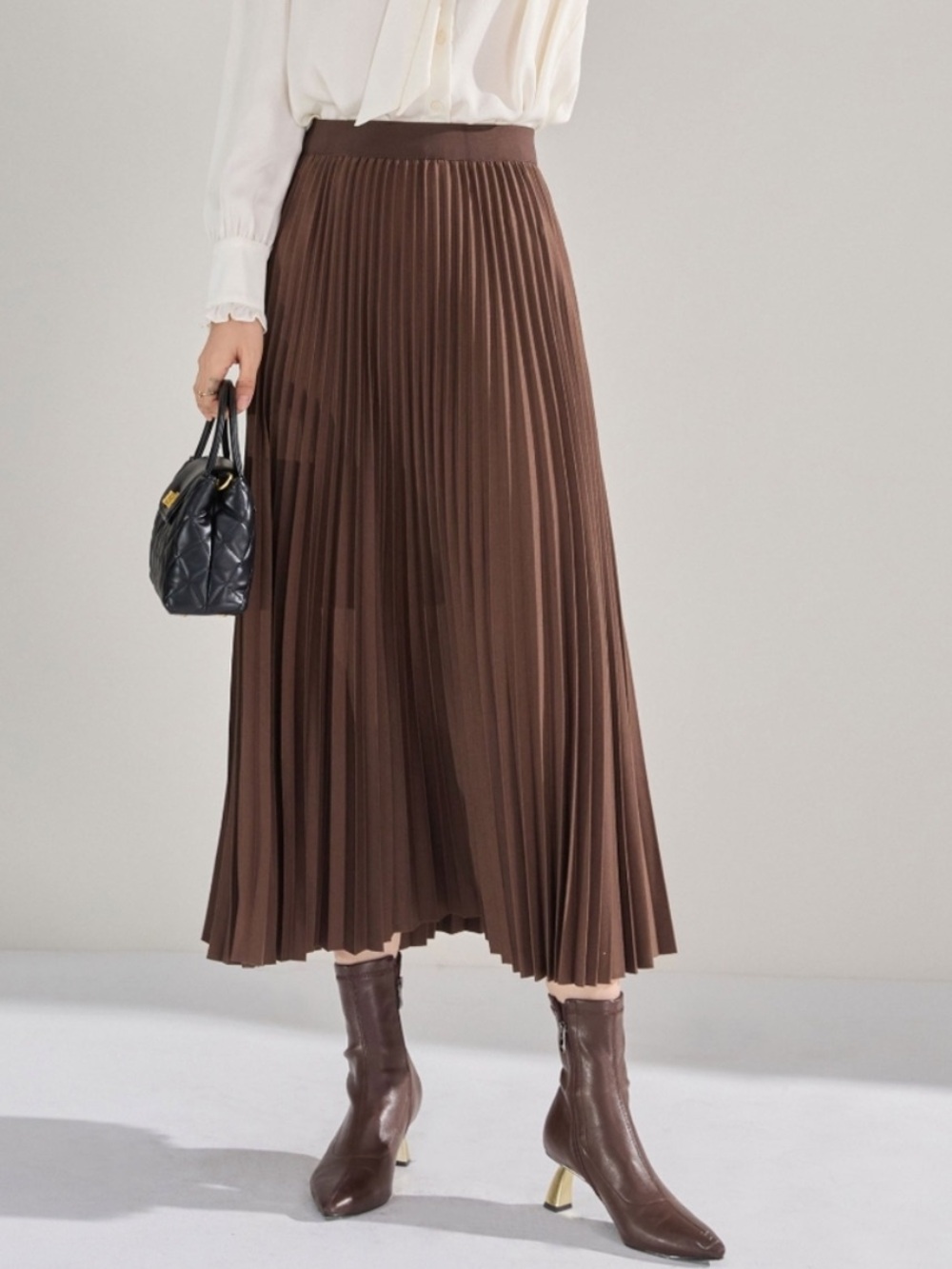 Zara Chocolate Brown A-Line Pleated Skirt - Picture 2 of 5